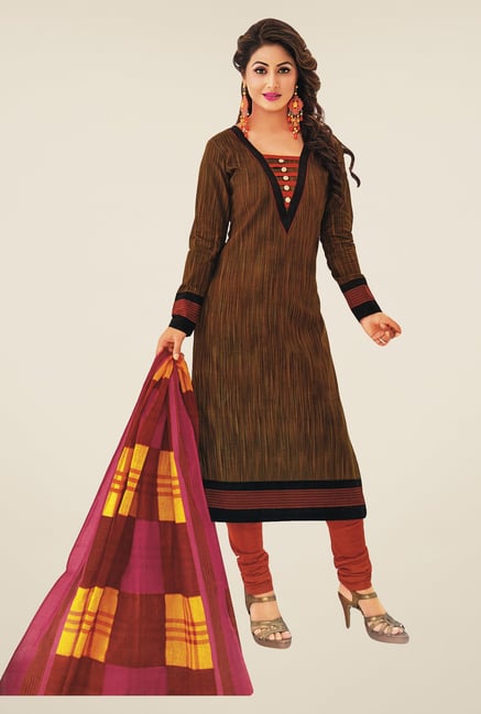 Salwar Studio Brown & Peach Printed Dress Material Salwar Studio Brown & Peach Printed Dress Material