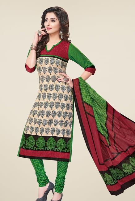 Salwar Studio Red & Green Printed Free Size Dress Material Salwar Studio Red & Green Printed Free Size Dress Material
