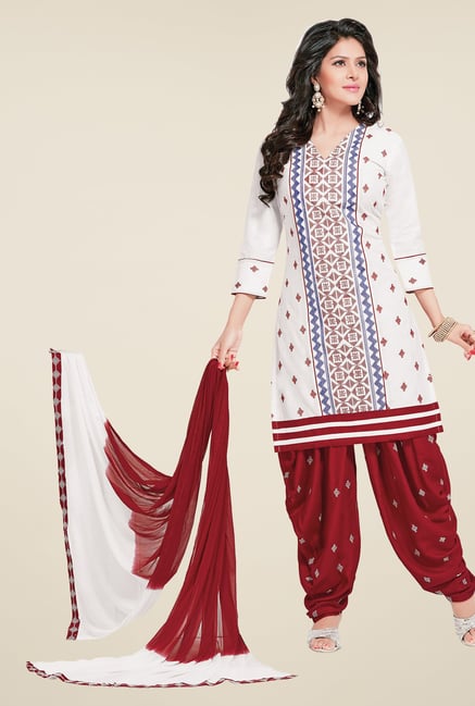 Salwar Studio White & Red Patiyala Dress Material Salwar Studio White & Red Patiyala Dress Material