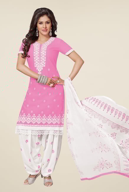 Salwar Studio Baby Pink & White Patiyala Dress Material Salwar Studio Baby Pink & White Patiyala Dress Material