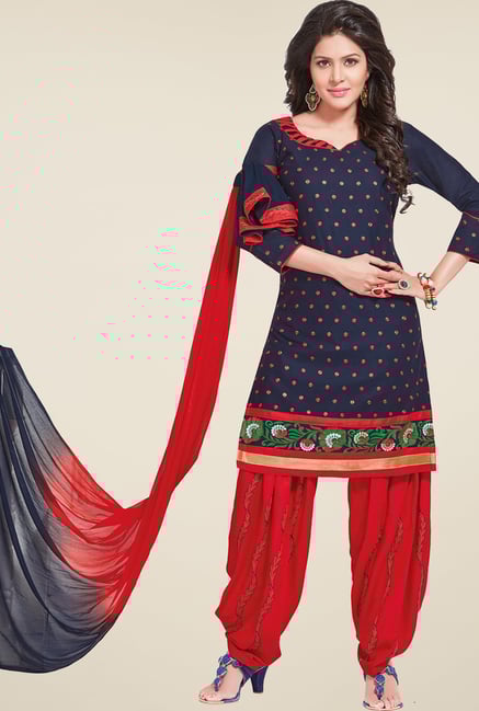 Salwar Studio Navy & Red Embroidered Patiyala Dress Material Salwar Studio Navy & Red Embroidered Patiyala Dress Material