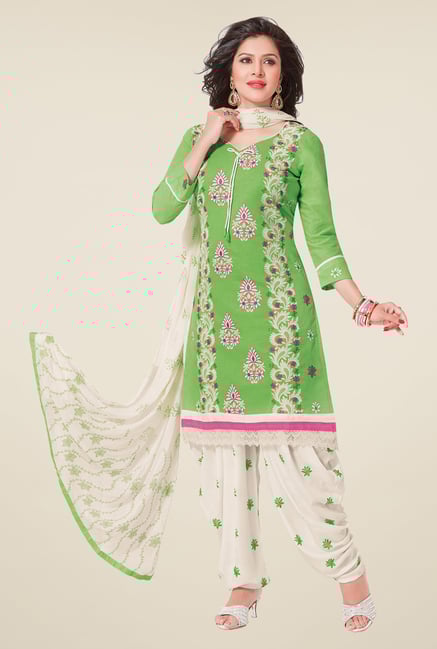 Salwar Studio Pastel Green & White Patiyala Dress Material Salwar Studio Pastel Green & White Patiyala Dress Material
