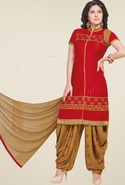 Salwar Studio Red & Beige Patiyala Dress Material Salwar Studio Red & Beige Patiyala Dress Material