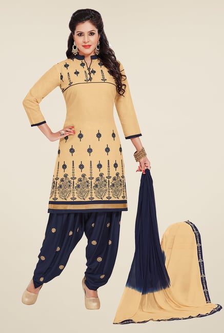 Salwar Studio Fawn & Navy Patiyala Dress Material Salwar Studio Fawn & Navy Patiyala Dress Material