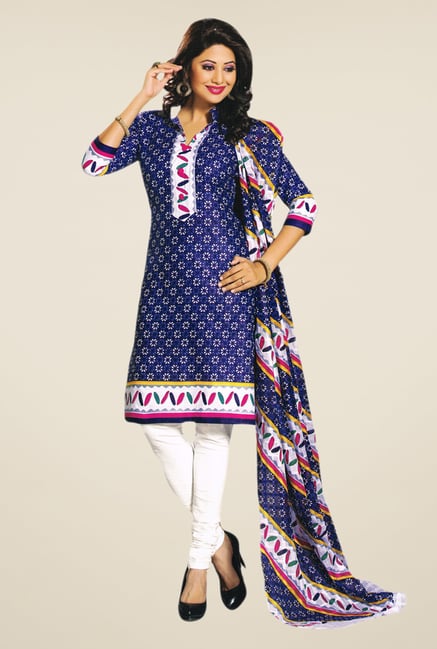 Salwar Studio Blue & White Dress Material Salwar Studio Blue & White Dress Material