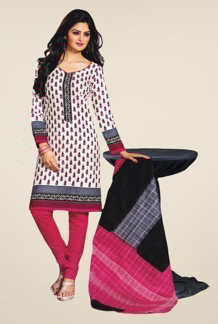 Salwar Studio White & Pink Printed Dress Material Salwar Studio White & Pink Printed Dress Material