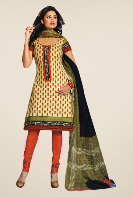 Salwar Studio Fawn & Orange Printed Dress Material Salwar Studio Fawn & Orange Printed Dress Material