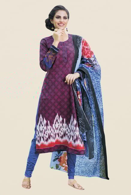Salwar Studio Magenta & Blue Printed Dress Material Salwar Studio Magenta & Blue Printed Dress Material