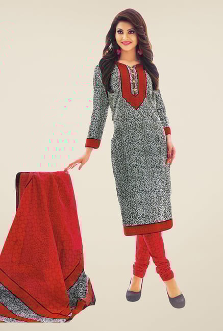 Salwar Studio Grey & Red Printed Free Size Dress Material Salwar Studio Grey & Red Printed Free Size Dress Material