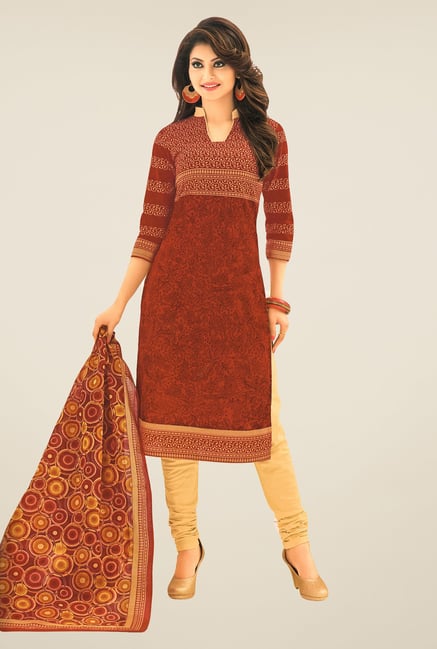 Salwar Studio Brown & Beige Printed Free Size Dress Material Salwar Studio Brown & Beige Printed Free Size Dress Material