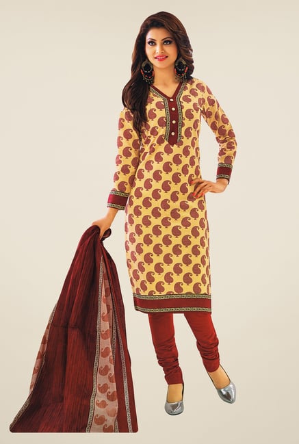 Salwar Studio Beige & Brown Printed Free Size Dress Material Salwar Studio Beige & Brown Printed Free Size Dress Material