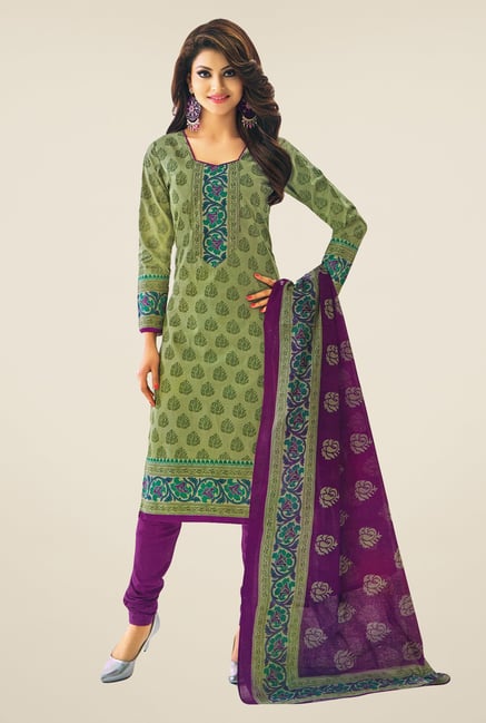 Salwar Studio Green & Violet Printed Dress Material Salwar Studio Green & Violet Printed Dress Material