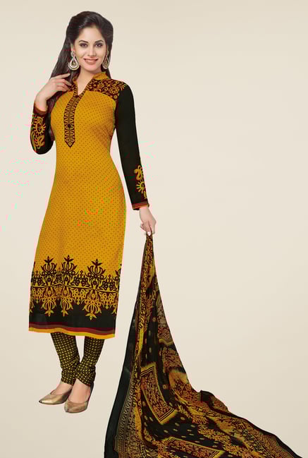 Salwar Studio Mustard & Black Printed Dress Material Salwar Studio Mustard & Black Printed Dress Material