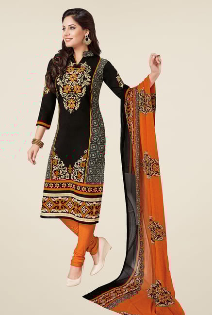 Salwar Studio Black & Orange Printed Dress Material Salwar Studio Black & Orange Printed Dress Material