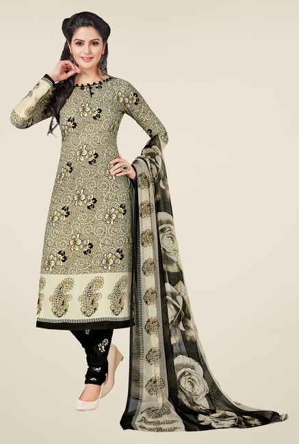 Salwar Studio Fawn & Black Printed Dress Material Salwar Studio Fawn & Black Printed Dress Material