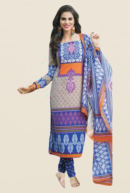 Salwar Studio Blue Printed Cotton Dress Material Salwar Studio Blue Printed Cotton Dress Material