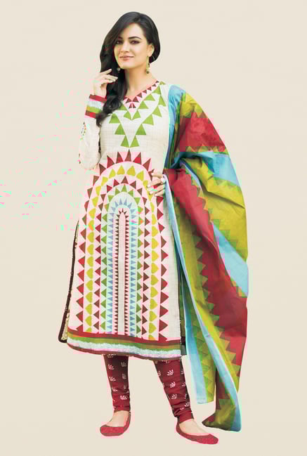 Salwar Studio Multicolor & Maroon Printed Dress Material Salwar Studio Multicolor & Maroon Printed Dress Material