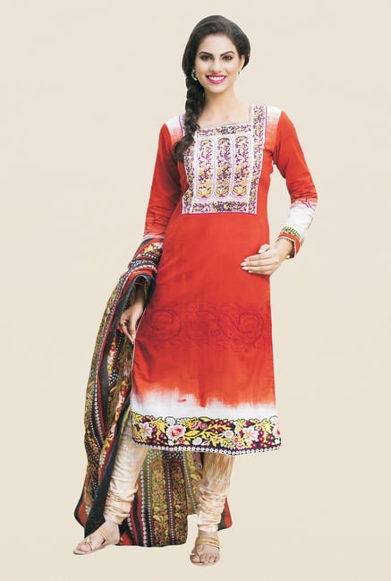 Salwar Studio Orange & Cream Printed Dress Material Salwar Studio Orange & Cream Printed Dress Material