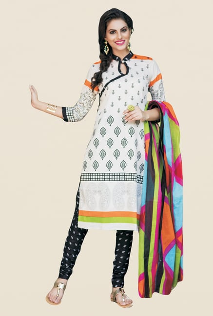 Salwar Studio White & Black Printed Cotton Dress Material Salwar Studio White & Black Printed Cotton Dress Material