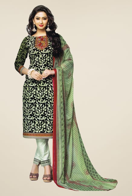Salwar Studio Green & Black Printed Cotton Dress Material Salwar Studio Green & Black Printed Cotton Dress Material