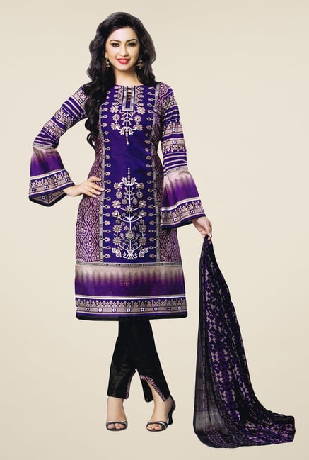 Salwar Studio Violet & Black Printed Dress Material Salwar Studio Violet & Black Printed Dress Material