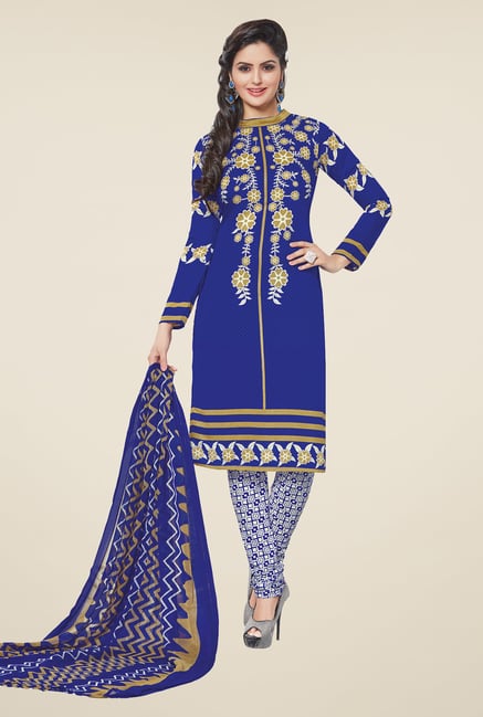 Salwar Studio Blue & White Printed Synthetic Dress Material Salwar Studio Blue & White Printed Synthetic Dress Material