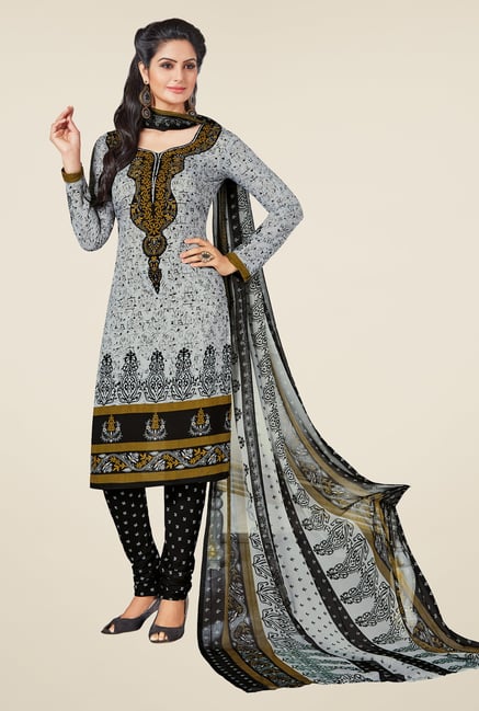 Salwar Studio Grey & Black Printed Free Size Dress Material Salwar Studio Grey & Black Printed Free Size Dress Material