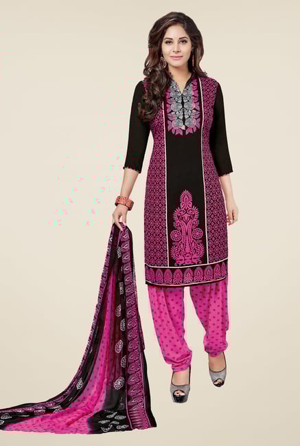 Salwar Studio Black & Pink Printed Dress Material Salwar Studio Black & Pink Printed Dress Material