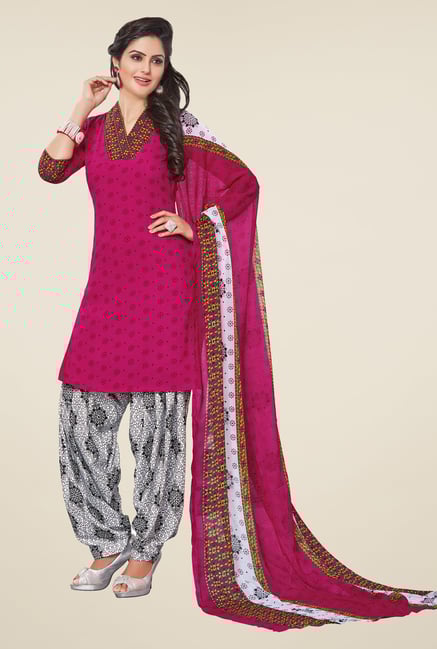 Salwar Studio Pink & White Printed Dress Material Salwar Studio Pink & White Printed Dress Material