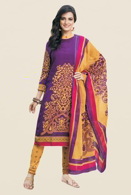 Salwar Studio Violet & Mustard Printed Dress Material Salwar Studio Violet & Mustard Printed Dress Material