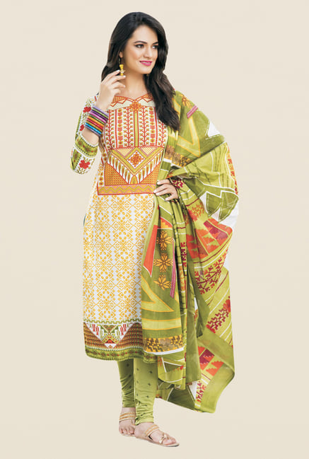 Salwar Studio Yellow & Green Printed Cotton Dress Material Salwar Studio Yellow & Green Printed Cotton Dress Material