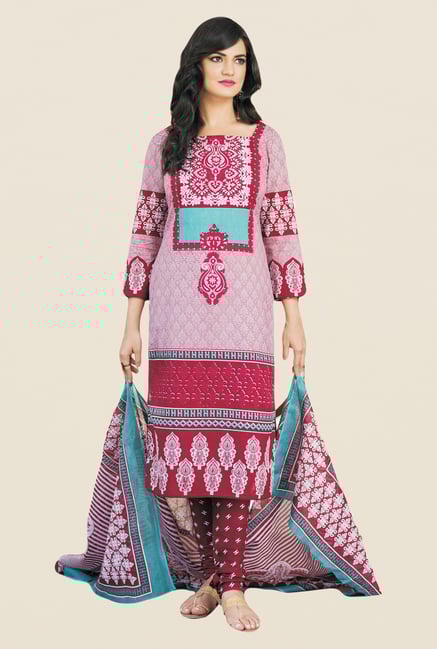 Salwar Studio Pink & Maroon Printed Dress Material Salwar Studio Pink & Maroon Printed Dress Material