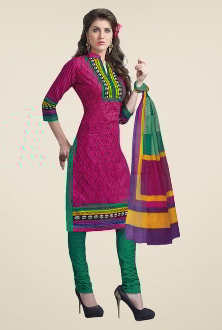 Salwar Studio Pink & Green Free Size Dress Material Salwar Studio Pink & Green Free Size Dress Material