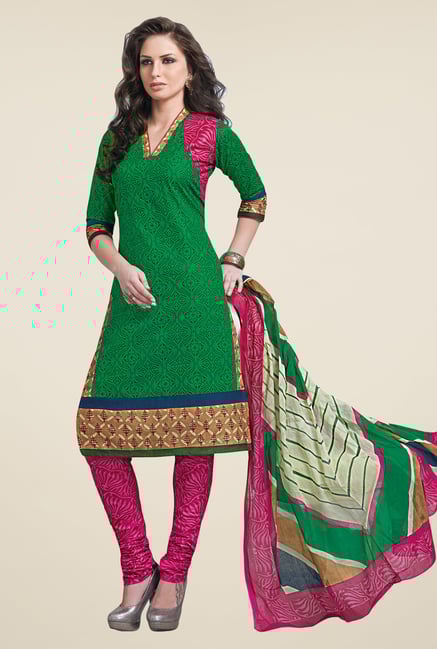 Salwar Studio Green & Pink Linen Cotton Dress Material Salwar Studio Green & Pink Linen Cotton Dress Material