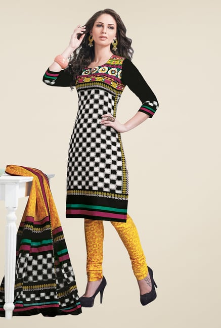 Salwar Studio Black & Yellow Linen Cotton Dress Material Salwar Studio Black & Yellow Linen Cotton Dress Material