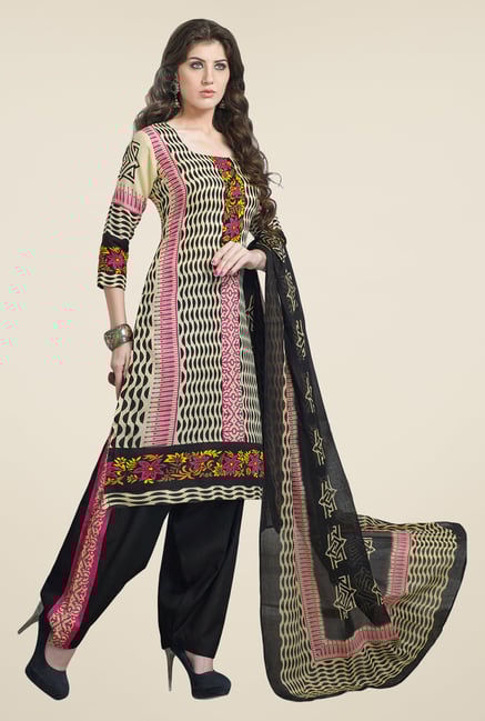 Salwar Studio Multicolor & Black Linen Cotton Dress Material Salwar Studio Multicolor & Black Linen Cotton Dress Material