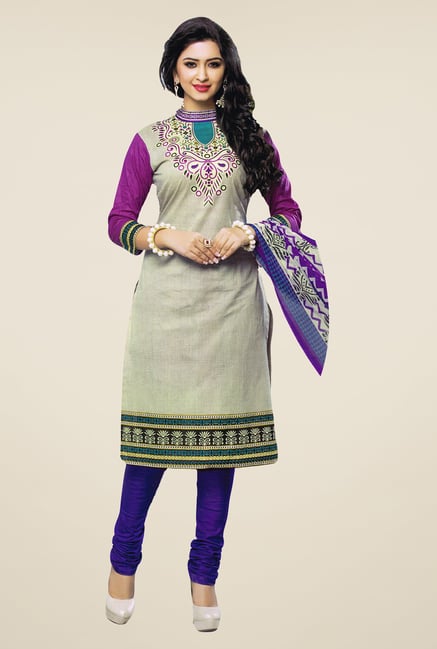 Salwar Studio Grey & Violet Printed Dress Material Salwar Studio Grey & Violet Printed Dress Material