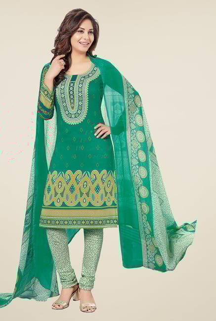 Salwar Studio Sea Green & Beige Printed Dress Material Salwar Studio Sea Green & Beige Printed Dress Material