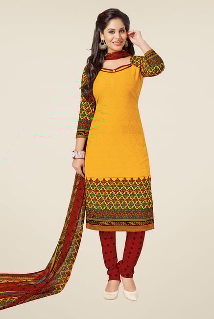 Salwar Studio Yellow & Red Printed Dress Material Salwar Studio Yellow & Red Printed Dress Material