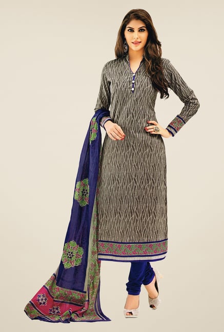 Salwar Studio Grey & Navy Printed Dress Material Salwar Studio Grey & Navy Printed Dress Material