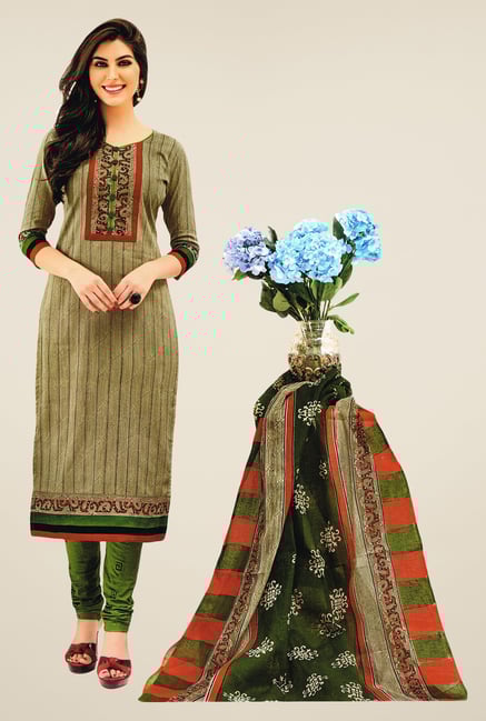 Salwar Studio Olive & Brown Striped Dress Material Salwar Studio Olive & Brown Striped Dress Material