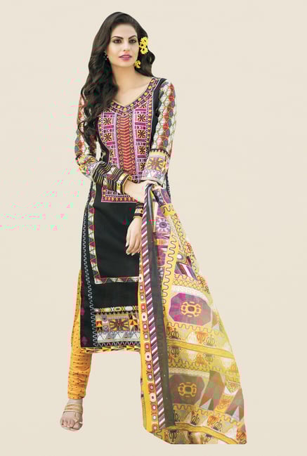 Salwar Studio Black & Yellow Printed Dress Material Salwar Studio Black & Yellow Printed Dress Material