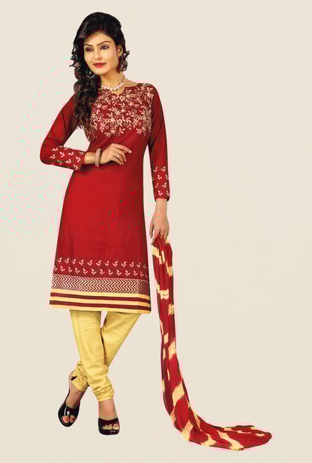 Salwar Studio Maroon & Beige Cotton PC Dress Material Salwar Studio Maroon & Beige Cotton PC Dress Material