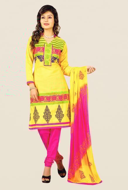 Salwar Studio Yellow & Pink Free Size Dress Material Salwar Studio Yellow & Pink Free Size Dress Material