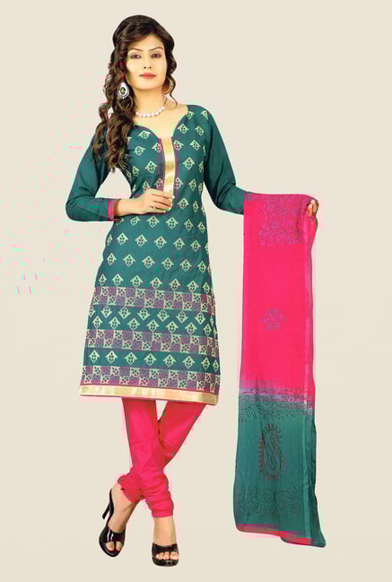 Salwar Studio Rama Green & Pink Embroidered Dress Material Salwar Studio Rama Green & Pink Embroidered Dress Material