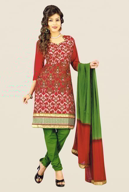 Salwar Studio Maroon & Green Embroidered Dress Material Salwar Studio Maroon & Green Embroidered Dress Material