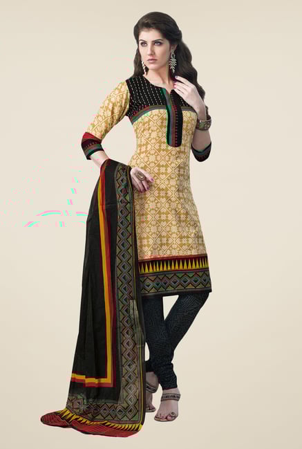 Salwar Studio Beige & Black Cotton Dress Material Salwar Studio Beige & Black Cotton Dress Material
