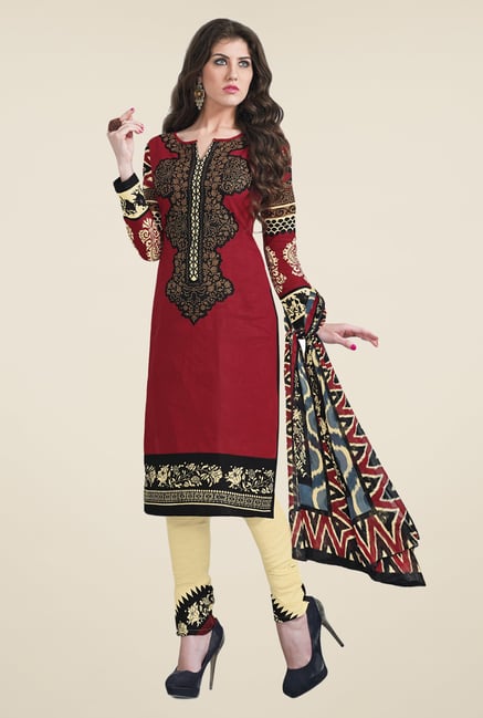 Salwar Studio Maroon & Beige Linen Dress Material Salwar Studio Maroon & Beige Linen Dress Material