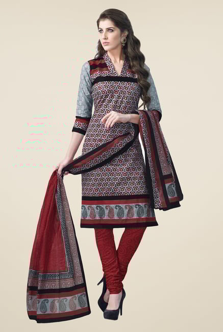 Salwar Studio Grey & Maroon Dress Material Salwar Studio Grey & Maroon Dress Material