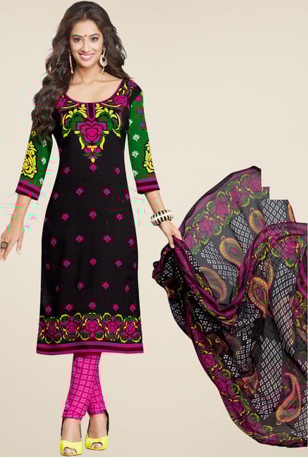 Salwar Studio Black & Pink Printed Free Size Dress Material Salwar Studio Black & Pink Printed Free Size Dress Material